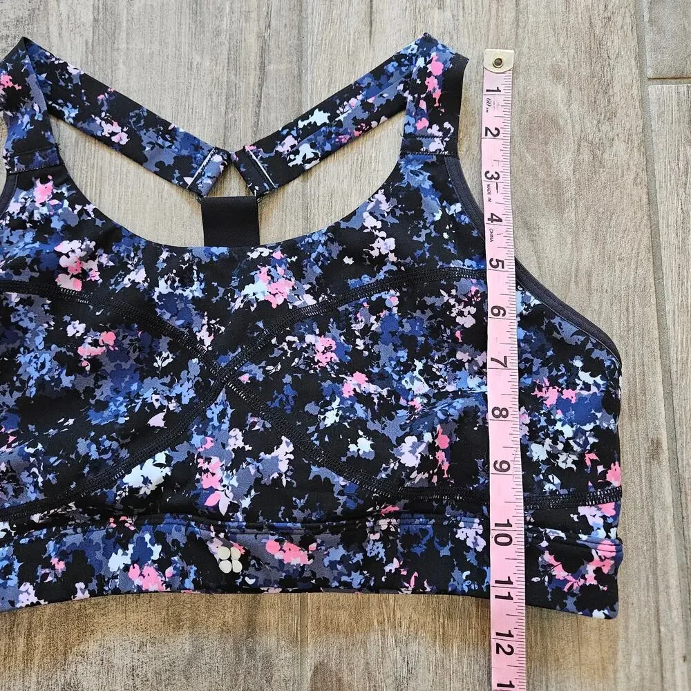Sweaty Betty Power Medium Support Sports Bra Women Size L Floral Black Racerback